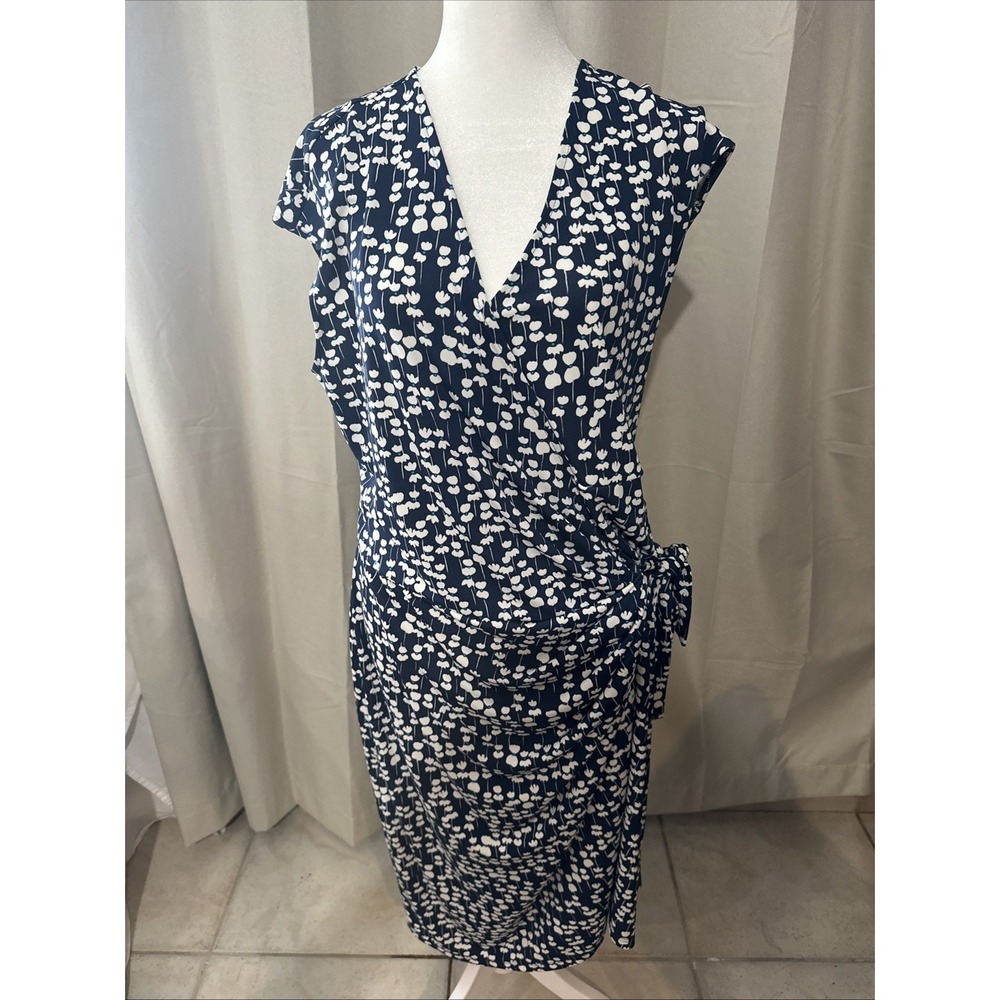 Lark & Ro Cap Sleeves Wrap Dress Blue Floral Print SIZE LARGE
